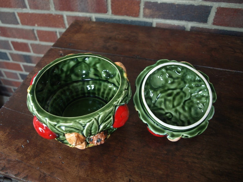 Vintage Inarco Ceramic Lidded Cookie Jar Bowl Embossed Fruit Etsy
