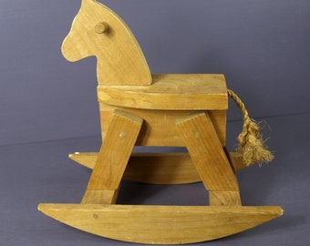 Wooden Rocking Horse, Hand Crafted w/ Rope Tail - 12" High by 6 5/8" Wide by 12.5" Long - Good+