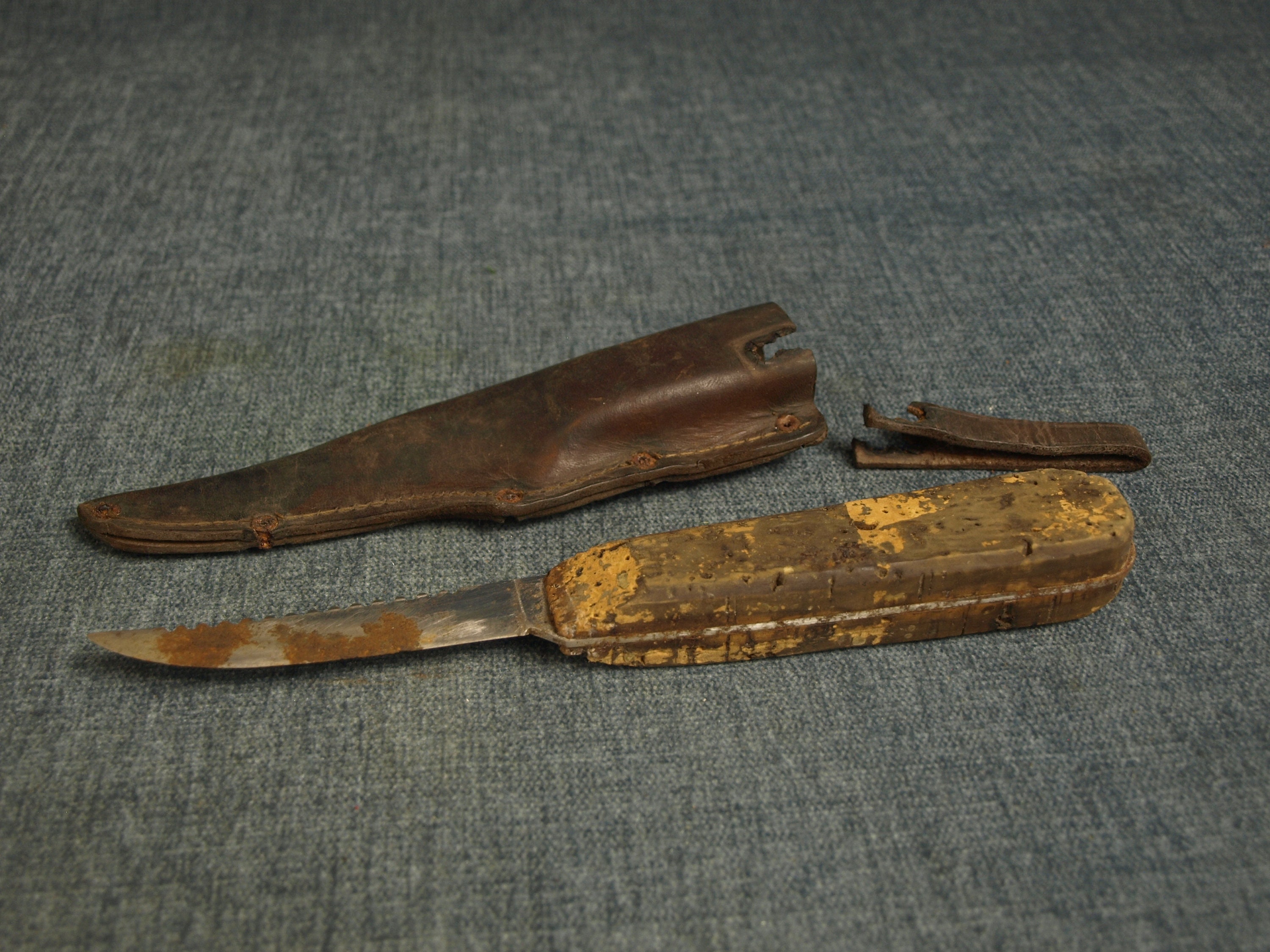 Vintage German Cork Handle Fish Scale Knife With Leather Etsy Canada