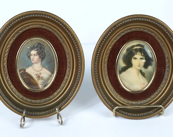 Vintage Oval Portraitures of Victorian Ladies of the Court - Dignitaries - Gold Finish and Valour - Midcentury Wall Art