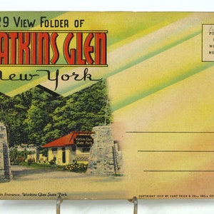 Ensemble de cartes postales vintage « 29 View Folder of Watkins Glen, New York », vers 1937 - Souvenirs de voyage et souvenirs - VG Condition