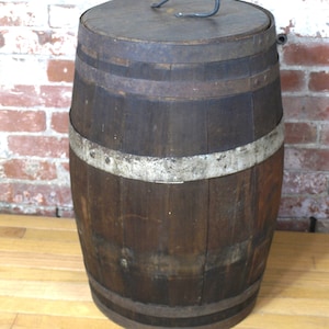 Reclaimed Antique Wine Barrel circa 1890's - 1900's - Lid Fitted w/ Contemporary Decorative Handle