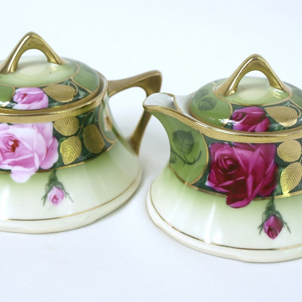 Vintage Z. S. & C. Royal Munich Bavaria Hand Painted Lidded Creamer / Sugar Set, Circa 1930's - Very Good Condition