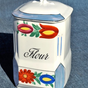 Vintage Victoria China Czechoslovakia No. 3100 Porcelain Kitchen Flour Storage Canister - Hand Painted Czech Pottery