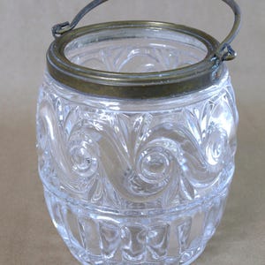 Antique Victorian Pressed Glass Cookie Jar Bucket w/ Brass Handle - No Lid - Circa Late 1800&#39;s - Early 1900&#39;s - Good Condition
