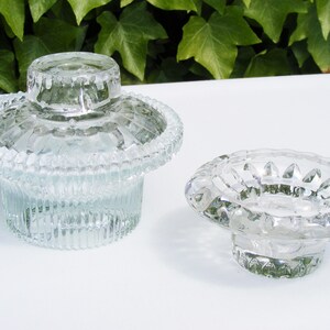 Vintage FNG Clear Glass Candlestick and Pillar Candle Holder Combo