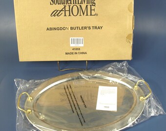 Bandeja ovalada vintage de acero inoxidable y latón Abingdon de 50 cm (19,75 pulgadas) de Southern Living Home - Nueva en caja (NOS)