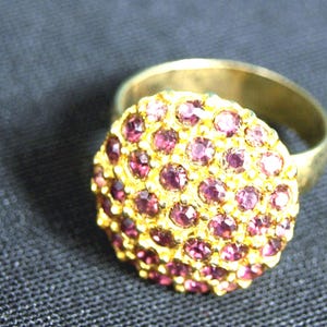 Vintage Adjustable Faux Ruby Pave Dome Ring - Goldtone