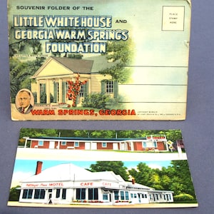 Pochette vintage souvenir de la Petite Maison Blanche et livret de cartes postales de la Georgia Warm Springs Foundation avec Village Inn Motel & Restaurant