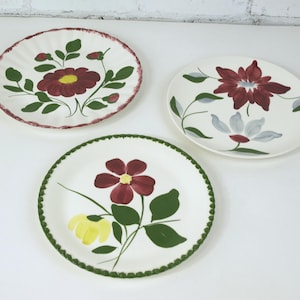 Vintage Blue Ridge Southern Potteries Hand Painted Dinner Plates, 3 Plates Included - Non-Matching; Coordinated Colors - VG condition