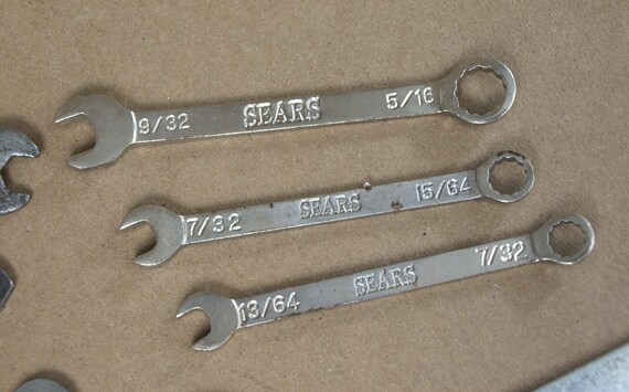 Vintage Lot 3 Sears Small Box Open End Wrenches and 5 8 SA Cone