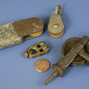 Antique Pulley / Double Pulley /  Weighted Pulley #30 Lot of 4 Small Pulleys In Very Good Condition