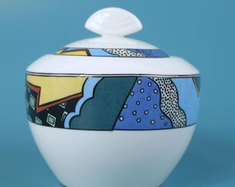 Vintage Optima Christopher Stuart HK100 'Rave' Fine China Lidded Sugar Bowl c. 1995 - 2002 Excellent Condition 4" T x 4" Dia