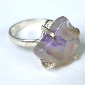 Vintage Agate Geode .925 Sterling Silver Ring, US Size 9 - Free Form Prong Mounted - Hand Crafted Sterling Silver Agate Statement  Ring