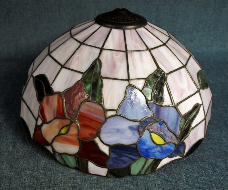 Beautiful Large Stained Glass Lamp Shade With Floral Pattern Etsy