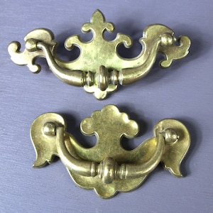 Vintage Heavy Brass Chippendale Style Drawer Pulls - 2 Non-matching Colonial Revival Hardware Available