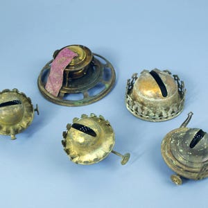 Antique Brass Oil Lamp Burners Lot of 5 One Queen & One Atwood
