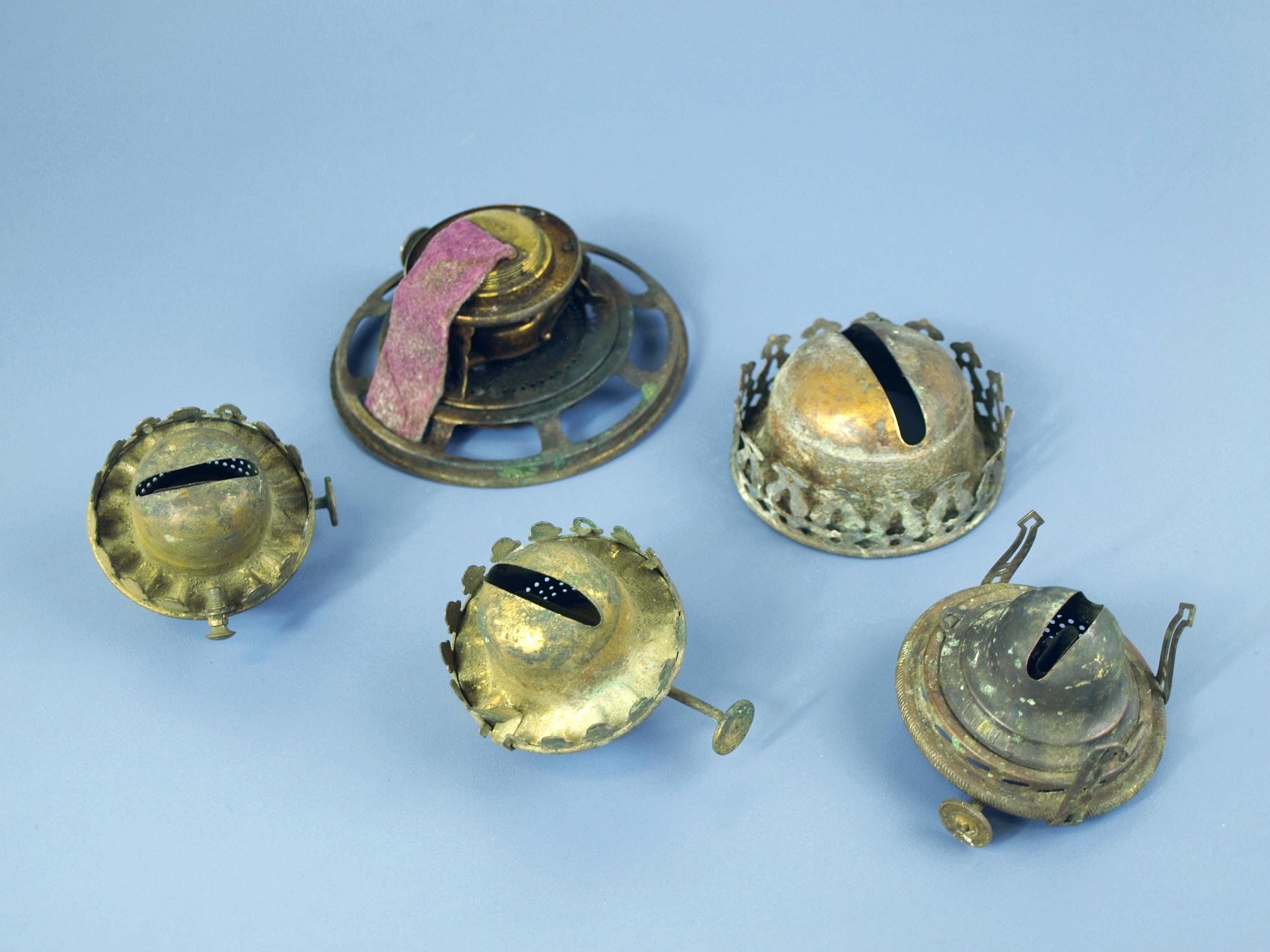 Antique Brass Oil Lamp Burners Lot of 5 One Queen & One Atwood
