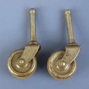 Antique Metal Casters Wheels with Stems 1&quot; Diameter Matching Set of 2 circa 1800&#39;s - Furniture Restoration Parts in Good Aged Condition
