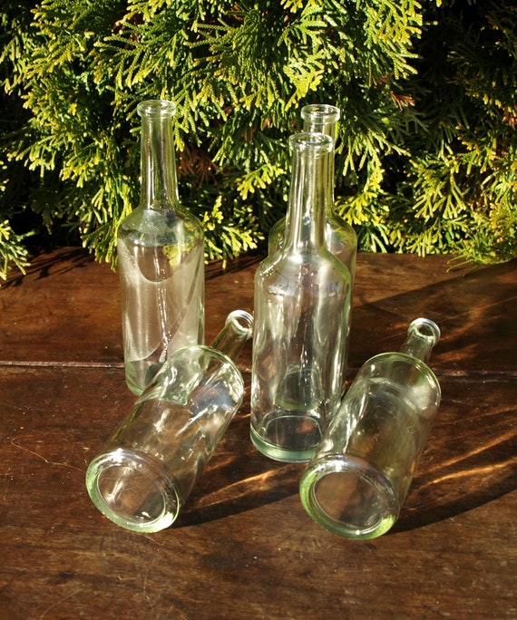 Mini bottiglie vintage in vetro trasparente in miniatura 5 abbinate con  collo lungo forse per medicinali -  Italia