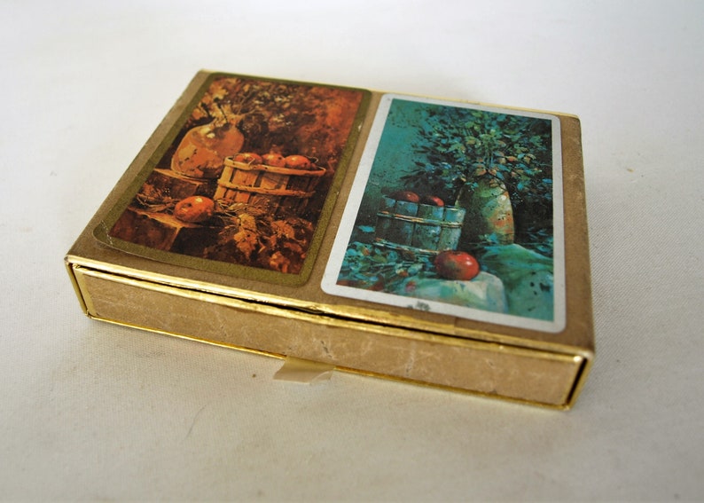 Vintage Congress Playing Cards Cel-U-Tone Finish \u2013 Country Still Life Theme \u2013 2 Decks \u2013 Complete