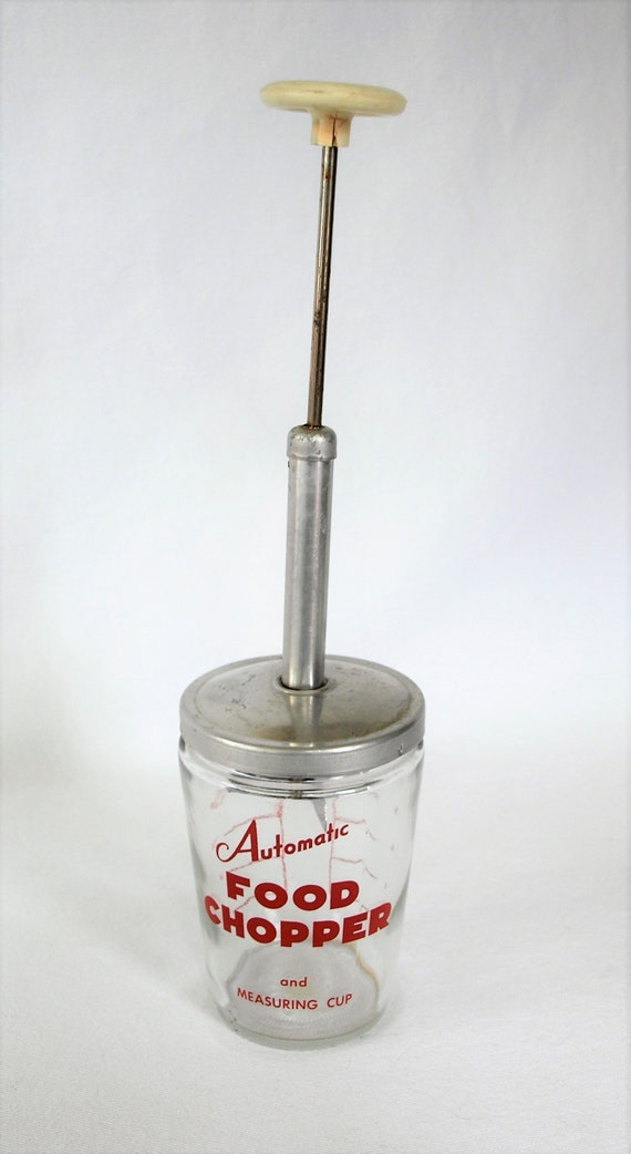 Vintage Automatic Food Hand Chopper and Measuring Cup Clear 