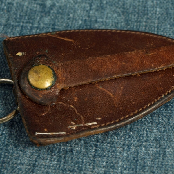 Vintage Leather Fixed Blade Palm Knife Holster / Sheath with Key Chain - Sheath Only