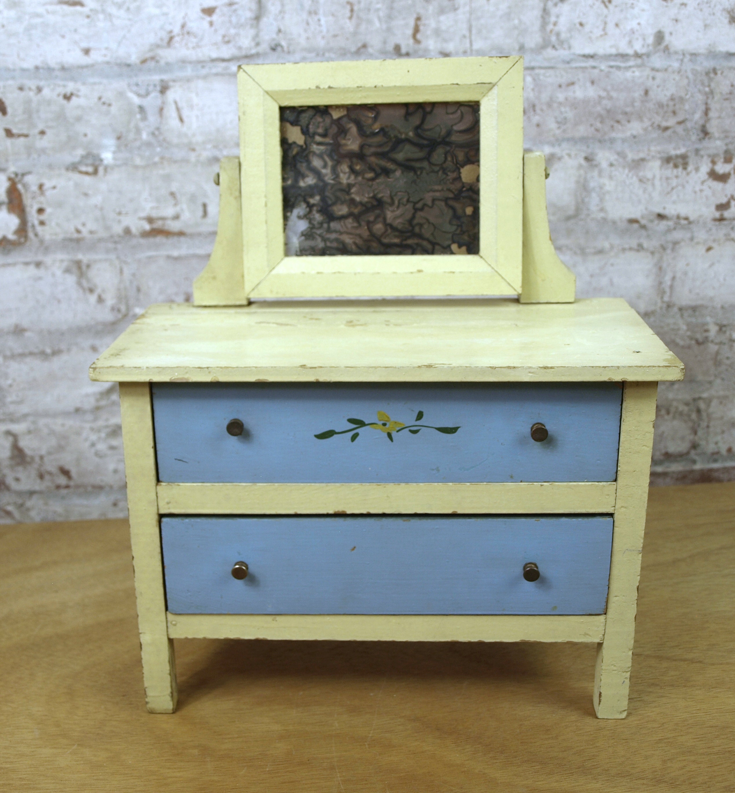 Vintage Hand Painted Wooden Doll Dresser W/ 2 Drawers and Vintage Hand Painted Wooden Doll Dresser W/ 2 Drawers and
