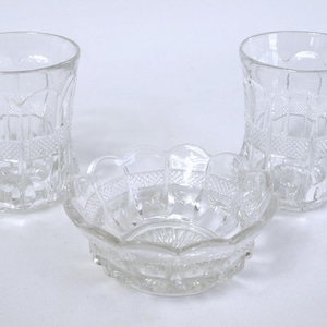 Antique RARE EAPG US Glass Flat Tumblers (2) & Berry / Sauce Bowl (1) Banded Portland Clear aka Virginia Clear Circa 1901 Superb Condition