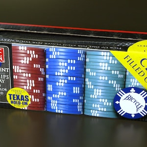 ヴィンテージ バイシクル プレミアム トーナメント ポーカーチップ トレイ付き - チップ100枚、粘土入り - オリジナル未開封パッケージ入りの新古品