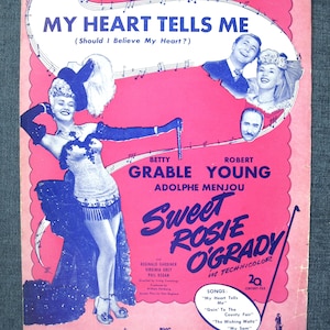 Vintage Sheet Music for Piano, "My Heart Tells Me" - Words / Music by Gordon & Warren, C. 1943 - from "Sweet Rosie O'Grady" - Good