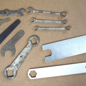 Vintage Lot - 3 Sears Small Box & Open End Wrenches and 5/8" SA Cone Spanner Bike Wrench - Sears: 13/64, 15/64, 7/32, 9/32 and 5/16 inch