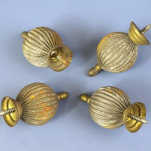 Antique Early 1900's Fancy Ribbed Finials For Clocks , Drapery or Drawer Pulls / Lot of 4 Melon Shaped Reclaimed Hardware