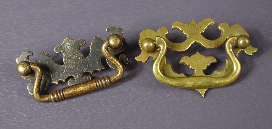 Antique Brass Chippendale Style Bail Handle Furniture Dresser / Cabinet ...