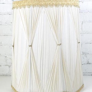 Vintage Pinch Pleated Drum Lamp Shade Cream Vinyl Plastic 19&quot; Tall 14&quot; Widest in Good Plus condition with some minor signs of Age