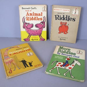 Rätsel, Tierrätsel, Mehr Rätsel und Buch der Lachen von Bennett Cerf 4 Frühleser Anfänger Kinderbücher C. 1960's - Hardcovers