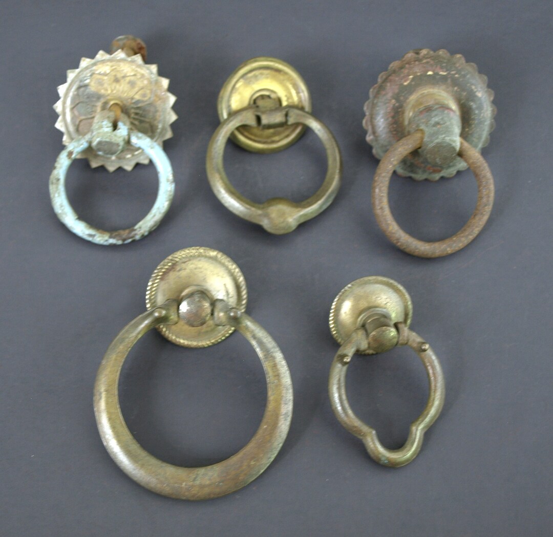 Antique Mostly Brass Ring Drawer Pulls Assorted Style Brass Drawer