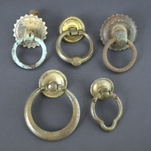 Antique Mostly Brass Ring Drawer Pulls - Assorted Style Brass Drawer Pulls, C. 1920&#39;s and Older - Sold Separately