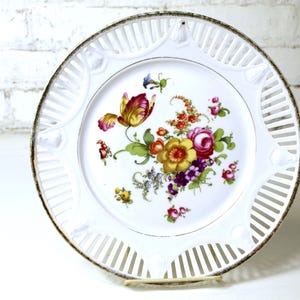 Vintage Carl Schumann Arzberg - Bavarian Reticulated Porcelain Plate - Gold Gilded Rim - Pierced Pottery - Good Condition