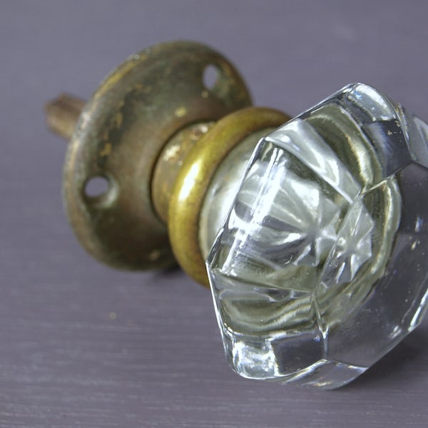 Antique Octagon Glass Door Knob with Solid Brass Hardware and Rosette