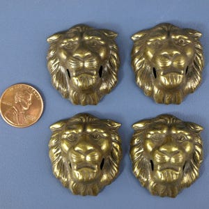 Four Antique Amerock Brass Lion Head Ring Drawer Pulls No. 2 Reclaimed Hardware in Good Condition - Missing Rings