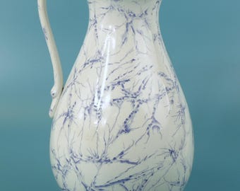 Antique Mulberry Marble Wash Pitcher 13.5"  Victorian Ironstone Jug White & Blue Veined Ceramic Ewer Vase C. 1870s Standalone Workman U Mark