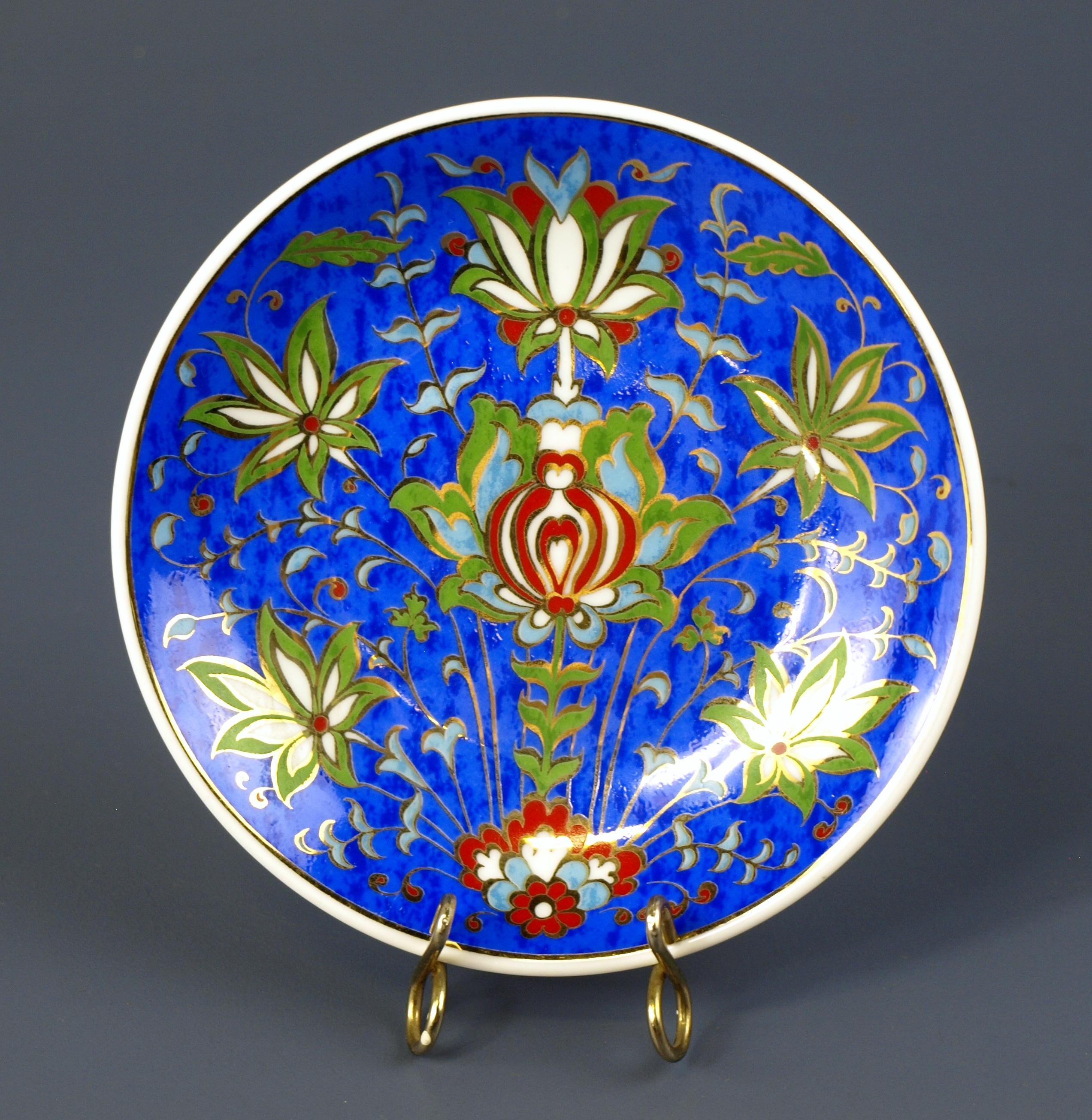 KUTAHYA PORSELEN プレート/トルコの有名陶磁器 Vintage Turkish Kutahya Porcelain Enamel Decorative Plate / Dish