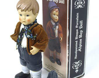 Vintage 1982 Handpainted Bisque Porcelain Alpine Boy Doll by