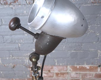 Rare Vintage Cosmo Sun-Ray Co Industrial Spotlight Metal Floor Lamp w/ Bakelite Handle c. 1930's New York - Works 47" T to 66" T