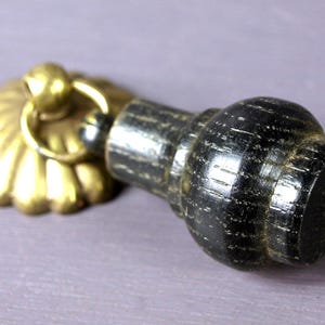 Antique Wood Single Post Pendant Pull - Teardrop Cabinet Hardware with Brass Rosette Back Plate - Furniture Drawer Drop Pull Knob