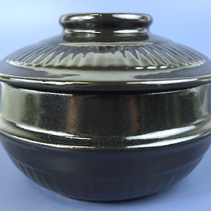 Vintage Korean Ttukbaegi Black Glazed Earthenware Lidded Stew Pot aka Bibimbap, Soup or Bean Dish