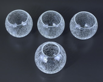 Vintage Clear Ice Crackle Glass Tealight Holders Set of 4, Sphere Bud Vase & Votive Cups, Mid Century Modern Table Decor, Boho Centerpiece