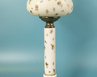 Antique Gone with the Wind Table Lamp, Electrified, ca 1900 | Hand painted floral design & Gorgeous Brass base; Missing Top Shade | Works