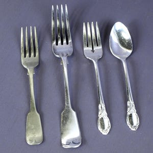 Vintage Silver Plated Flatware Extras - Wm Rogers / Oneida Salad Fork & Teaspoon, Park Lane Pattern; Tipped Fiddle Salad and Dinner Fork